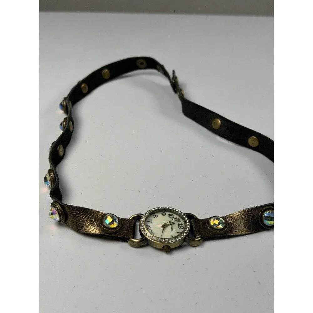 Geneva Wrap Around Bracelet Watch Bronze Rhinestone 29.8mm